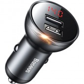 Baseus Digital Display Dual USB 4.8A Car Charger 24W Gray (CCBX-0G)