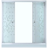 Душевая шторка для ванны Купе 149*140 (матовое 4 мм стекло, профиль белый, две раздвижные шторки, ручки). Для установки на прямоугольную ванну 150 см.