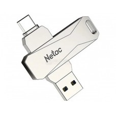 64 Gb USB3.0 Netac U782C NT03U782C-064G-30PN (Type-A/Type-C (5 Гбит/сек), раскладной корпус, металл, скорость 110/30 МБ/с, цвет серебристый)
