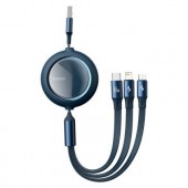 Baseus Bright Mirror One-for-three Retractable Data Cable USB to M+L+C 1.2m 66W Blue (CAMLC-MJ03)