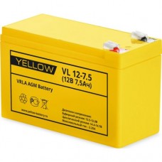Аккумуляторная батарея YELLOW VL 12-7.5 (12V, 7.5Ah, 5 лет, 2.15кг, 151х65х94(98)мм) АКБ для ИБП, Аналог АКБ Ippon IP12-7 (12V, 7Ah), 27209, 2766905600018 669056