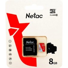 Netac <NT02P500ECO-008G-R> microSDHC Memory Card 8Gb UHS-I U1 Class10 + microSD->SD Adapter