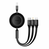 Baseus Bright Mirror 2 Series Retractable 3-in-1 Fast Charging Data Cable USB to M+L+C 66W 1.1m Black (CAMJ010101)