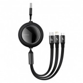 Baseus Bright Mirror One-for-three Retractable Data Cable USB to M+L+C 1.2m 66W Black (CAMLC-MJ01)