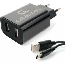 Cablexpert <MP3A-PC-37> Зарядное устройство USB (Вых. DC5V, 12W, 2xUSB, кабель USB-C)