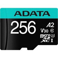 ADATA Premier Pro <AUSDX256GUI3V30SA2-RA1> microSDXC Memory Card 256Gb V30 UHS-I U3 A2 Class10+microSD->SD Ad.