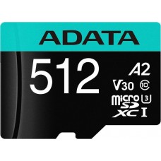 Micro SDXC 512 Gb ADATA Premier Pro (AUSDX512GUI3V30SA2-RA1) (512 ГБ, класс 10, UHS-I (класс U3), чтение: 100 МБ/с) RETAIL с адаптером