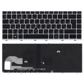 Клавиатура для ноутбука HP EliteBook 745 G3, 745 G4, 840 G3, 840 G4, черная, рамка серебряная, с джойстиком и подсветкой