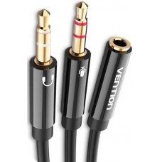 Vention <BHDBY> Кабель-переходник 4-pin Jack3.5-F -> 2xJack3.5-M 0.3м