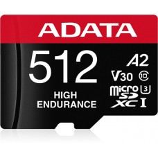Micro SDXC 512 Gb ADATA High Endurance (AUSDX512GUI3V30SHA2-RA1) (512 ГБ, класс 10, V30, A2, UHS-I (класс U3), чтение: 100 МБ/с) RETAIL с адаптером