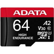 Micro SDXC 64 Gb ADATA High Endurance (AUSDX64GUI3V30SHA2-RA1) (64 ГБ, класс 10, V30, A2, UHS-I (класс U3), чтение: 100 МБ/с) RETAIL с адаптером