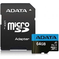 Micro SDXC 64 Gb ADATA Premier (AUSDX64GUICL10A1-RA1) (64 ГБ, класс 10, A1, UHS-I (класс U1), чтение: 80 МБ/с) RETAIL с адаптером