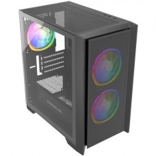 Корпус MicroATX Без БП Powercase Alisio Micro Z3B ARGB (CAMZB-A3) (Tempered Glass, 2xUSB 2.0, 1xUSB-A 3.2 5Гбит/с, 3x120mm ARGB FAN, HD Audio+Mic, VGA MAX 330mm, CPU MAX 175mm, пылевые фильтры) Black