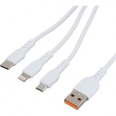 Кабель USB 2.0 AM - Type-C+Lightning+MicroUSB, GOPOWER GP05 3-in-1 00-00022794 2,4А 1m WHITE