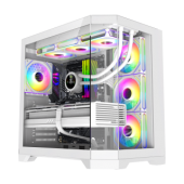 Корпус ATX Без БП GameMax HYPE-A WH (Куб, Tempered Glass, 1xUSB-A 3.2 5Гбит/с, 1xUSB-C 3.2 5Гбит, HD Audio+Mic, 4x120mm ARGB Fan (FN12A-S8I), VGA MAX 400mm, CPU MAX 157mm, пылевые фильтры) White