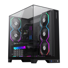 Корпус ATX Без БП GameMax Vista COC BK (Куб, Tempered Glass, USB3.0*1+1xUSB2.0 +1x Type-C (U2), FN12A-SQ2*4-ARGB, FN12A-MQ2*1-ARGB, VGA MAX 330mm, CPU MAX 155mm, пылевые фильтры) Black