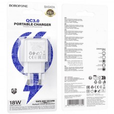 B-13796 BOROFONE BAS42A/ Сетевое ЗУ + Кабель Micro 1m/ QC 3.0/ 1 USB/ Выход: 18W/ White