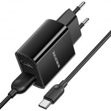 B-17336 BOROFONE BA83A/ Сетевое ЗУ/ PD + QC 3.0/ 2 USB/ 20W/ Black