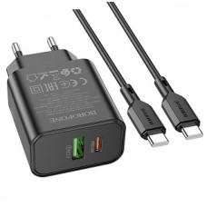 [NEW] B-18494 BOROFONE BA88A/ СЗУ + + Кабель C-C 1m/PD + QC 3.0/ 2 USB: Type-C + Type-A/ Выход: 20W+18W/ Black