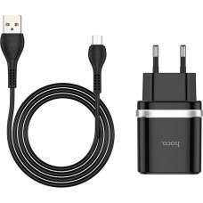 [NEW] Блок питания сетевой 1 USB HOCO C12Q, 3000mA, пластик, QC3.0, кабель микро USB, чёрный (1/10/100) 6931474716279