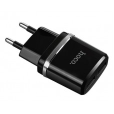 [NEW] Блок питания сетевой 2 USB HOCO C12, 2400mA, пластик, чёрный (1/10/100) 6957531063094