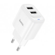 [NEW] Блок питания сетевой 2 USB HOCO C141A Smart, 2100mA, пластик, белый (1/36/216) 6942007627856