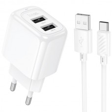 [NEW] Блок питания сетевой 2 USB HOCO CS51A Surplus, 2.4A, белый (1/30/180) 6942007631419