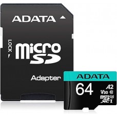 ADATA <AUSDX64GUI3V30SA2-RA1> microSDXC Memory Card 64Gb A2 V30UHS-I U3 Class10 + microSD->SD Adapter