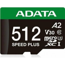 Micro SDXC 512 Gb ADATA SPEED PLUS (UD512GUI3V30A2SP-RA1) (512ГБ, класс 10, UHS-I (класс U3), запись - 140 Мбайт/сек, чтение - 160 Мбайт/сек) RETAIL с адаптером