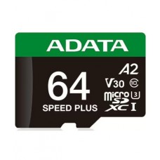 Micro SDXC 64 Gb ADATA SPEED PLUS (UD64GUI3V30A2SP-RA1) (64ГБ, класс 10, UHS-I (класс U3), запись - 140 Мбайт/сек, чтение - 160 Мбайт/сек) RETAIL с адаптером