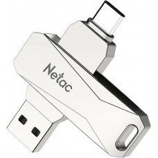 USB3.2 64Gb Netac U782C (NT03U782C-064G-32PN) (Type-A/Type-C (5 Гбит/сек), раскладной корпус, металл, скорость 110/30 МБ/с, цвет серебристый)